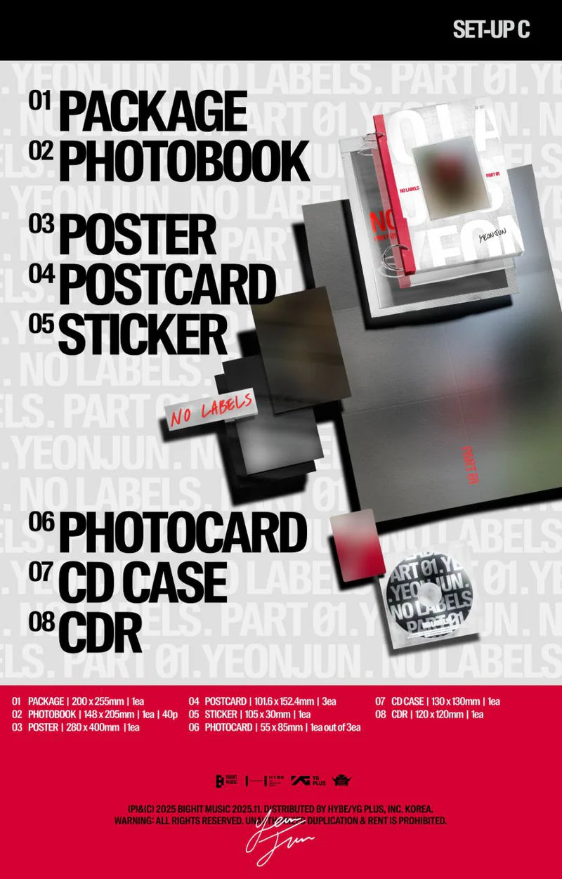 YEONJUN - NO LABELS: PART 01 SET of 3 different versions + WEVERSE GIFT