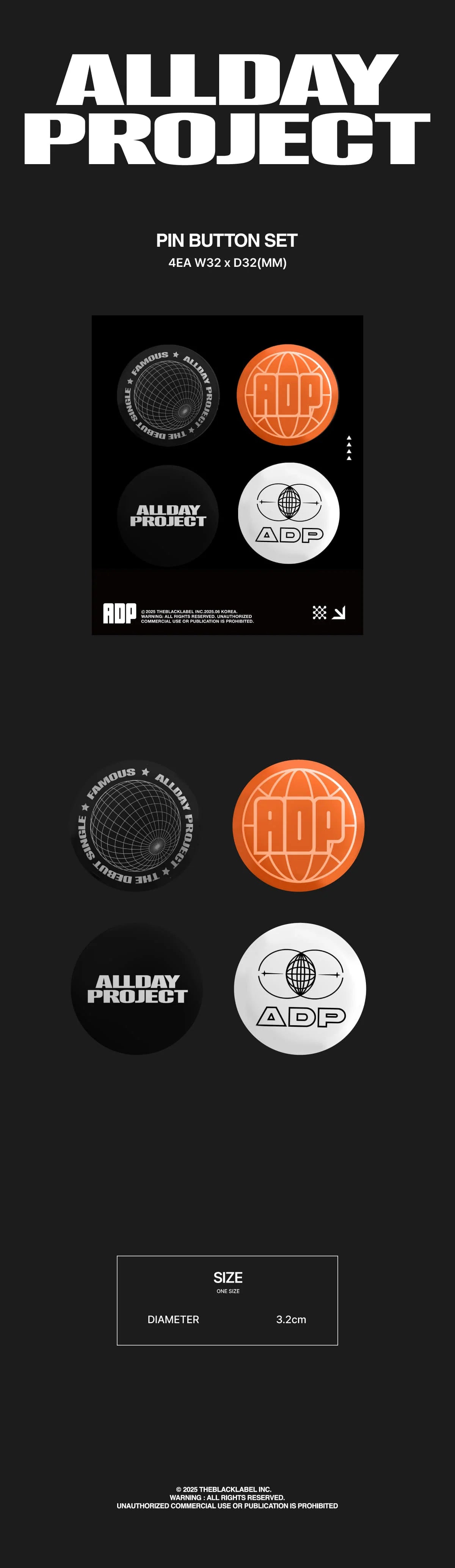 ALL DAY PROJECT PIN BUTTON SET - 'FAMOUS' OFFICIAL MERCH