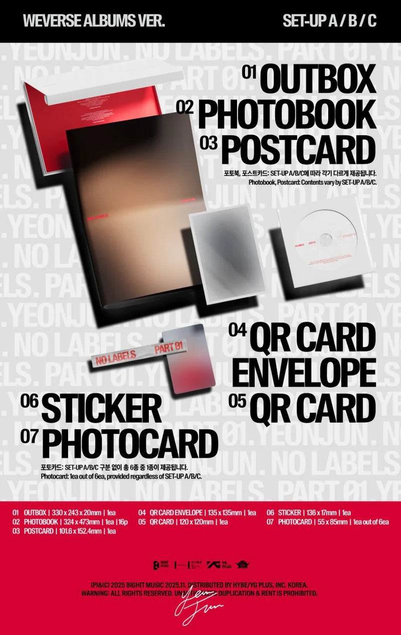 [PRE ORDER] YEONJUN - NO LABELS: PART 01 (Weverse Album) + WEVERSE GIFT